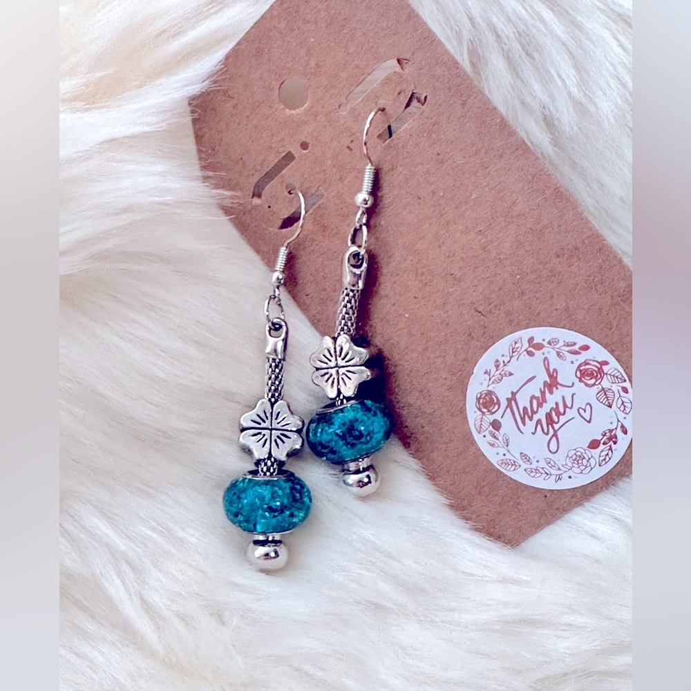 NEW:SOUL_Embellish’s Handcrafted Lucky 4-Leaf🍀Dangle Earrings St.Patrick’s Day